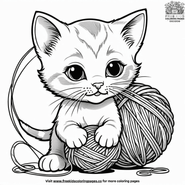 Kitten batting at yarn coloring pages