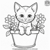 Kitten in Flower Pot Coloring Pages