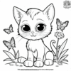 Kitten Playing with Butterfly Coloring Pages