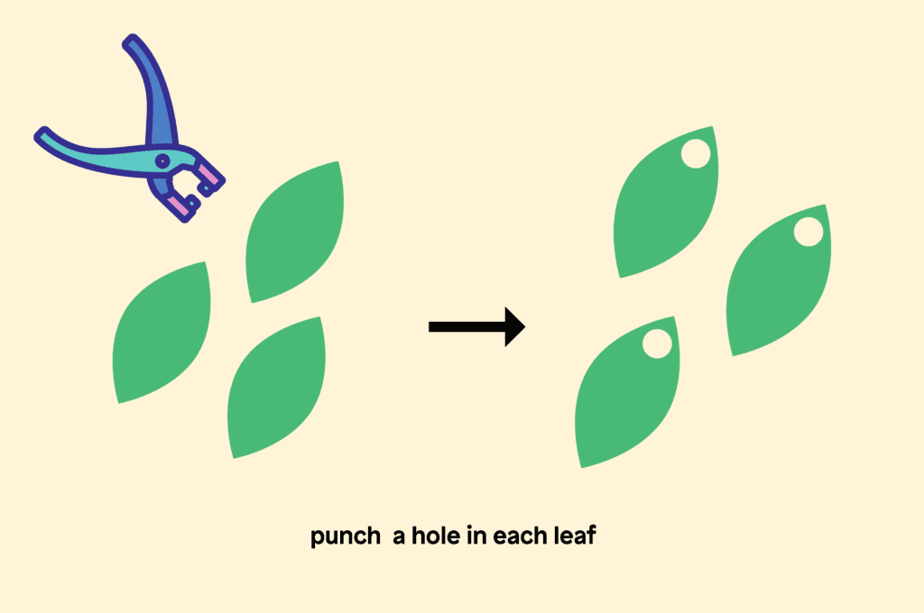 Punch a hole in each leaf