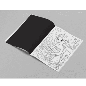 a coloring book with a cartoon of a mermaid