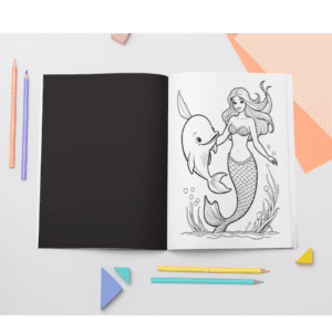 a coloring book with a mermaid and dolphin