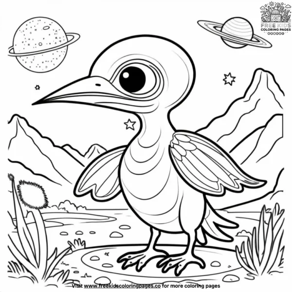 Alien bird friend coloring pages