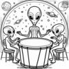 Alien Drum Circle Coloring Pages