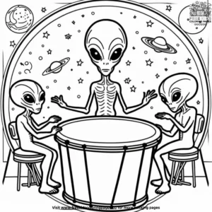 Alien Drum Circle Coloring Pages