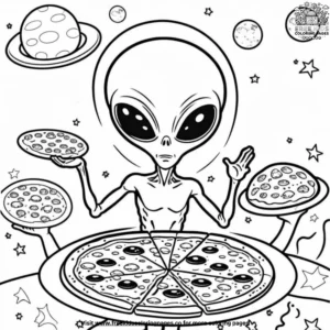 Alien Pizza Party Coloring Pages