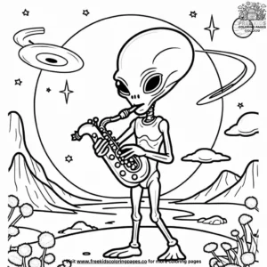 Alien Saxophone Player Coloring Pages