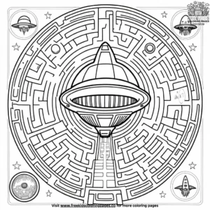 Alien Spaceship Maze Coloring Pages