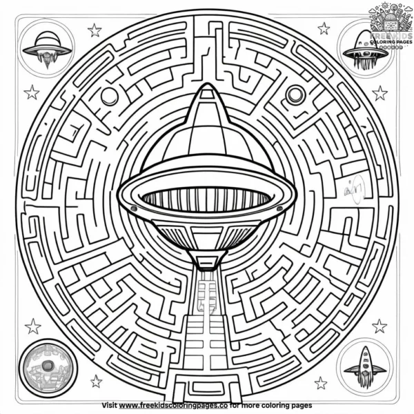 Alien spaceship maze coloring pages