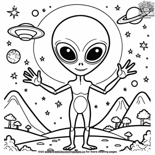 Alien waving coloring pages