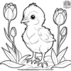 Baby Chick with Tulips Coloring Pages