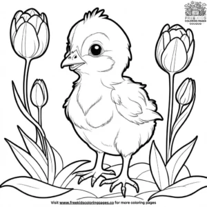 Baby Chick with Tulips Coloring Pages