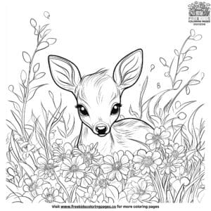 Baby Deer In A Meadow Coloring Pages.