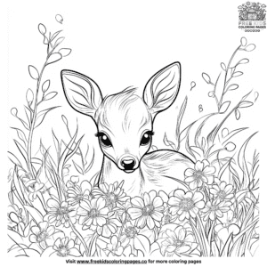 Baby deer in a meadow coloring pages.