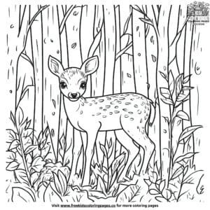 Baby Deer In The Forest Coloring Pages