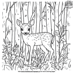 Baby deer in the forest coloring pages