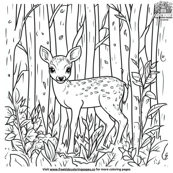 Baby deer in the forest coloring pages