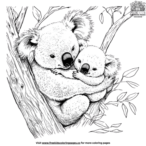 Baby hugging mama koala coloring pages