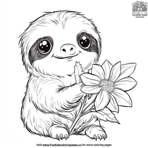 Baby sloth holding a flower coloring pages