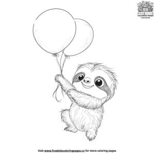 Baby Sloth with Balloons Coloring Pages