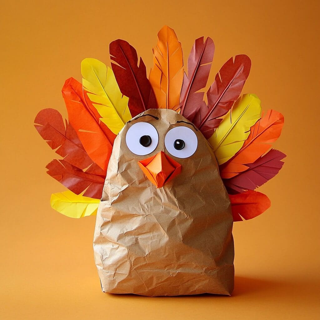 Brown paper bag feather turkey 1