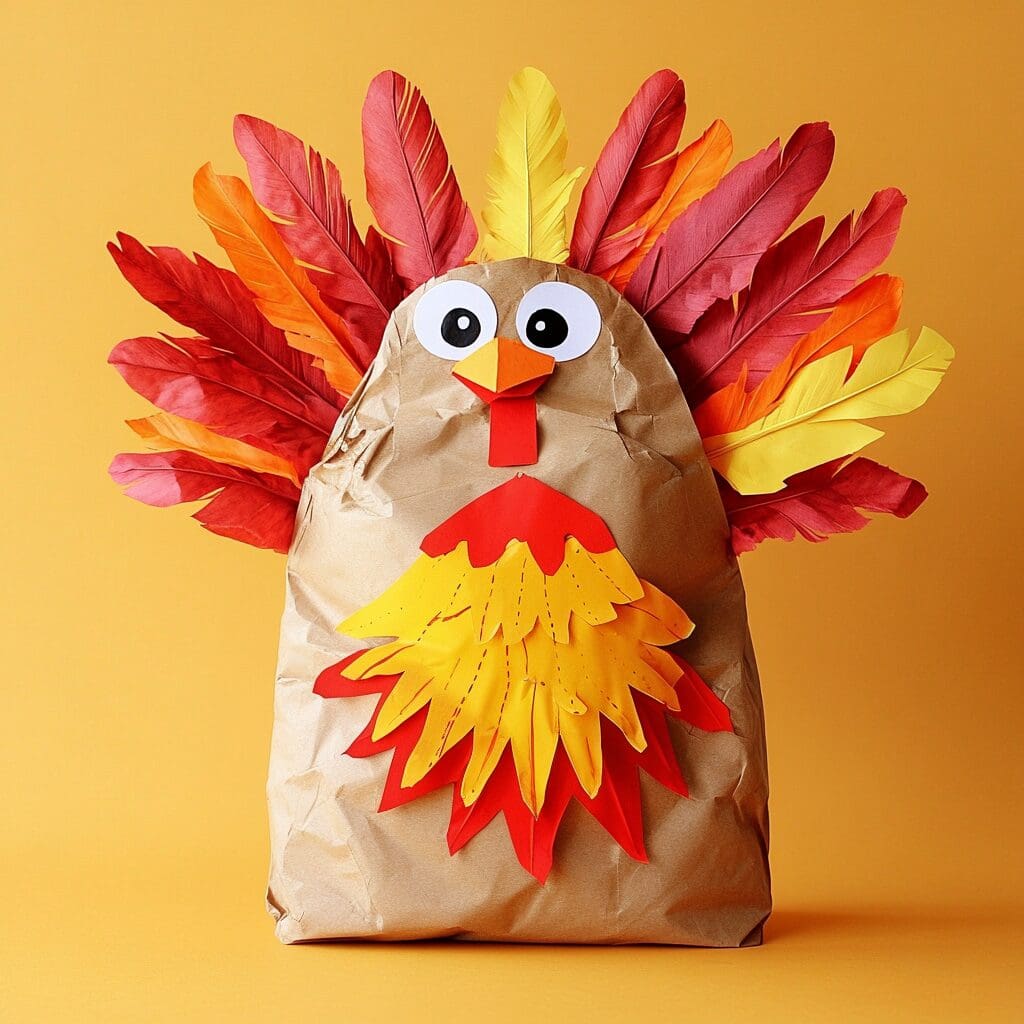 Brown paper bag feather turkey 2