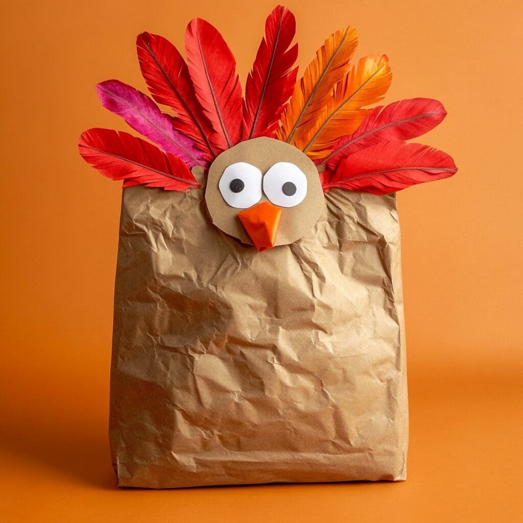 Brown paper bag feather turkey 3