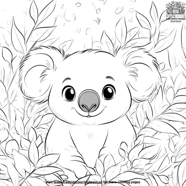 Bunch of leaves koala coloring pages