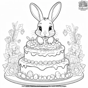 Bunny decorating easter cake coloring pages