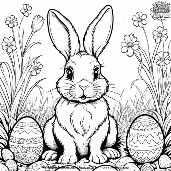 Bunny in easter egg patch coloring pages