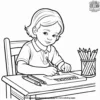 Child Coloring with Crayons Coloring Pages