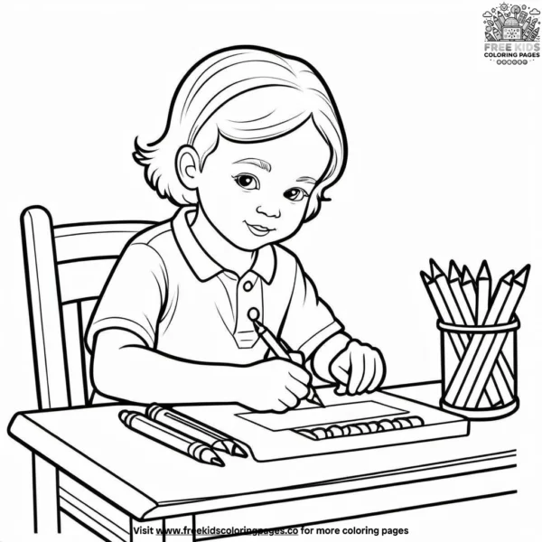 Child coloring with crayons coloring pages