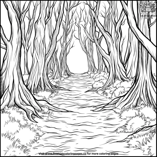 Chilling forest path coloring pages