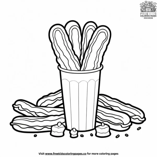 Churros and chocolate coloring pages