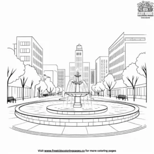 City Fountain Plaza Coloring Pages