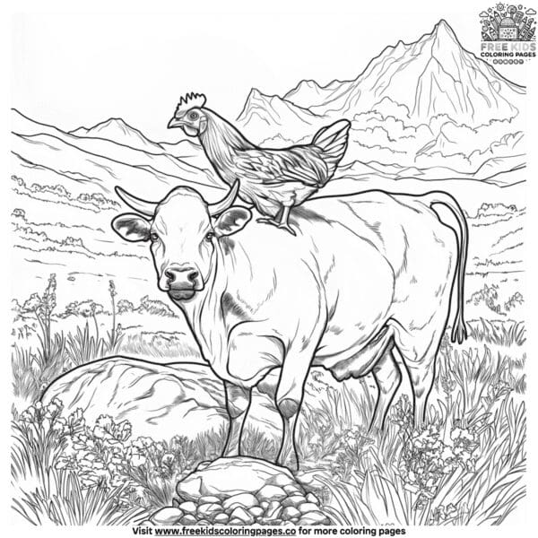 Cow and chicken coloring pages