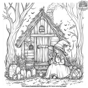 Cozy cottage witch coloring pages