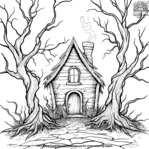 Creepy Witch's Hut Coloring Pages