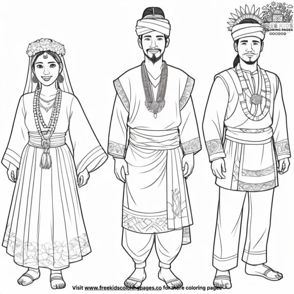 Cultural attire fun coloring pages