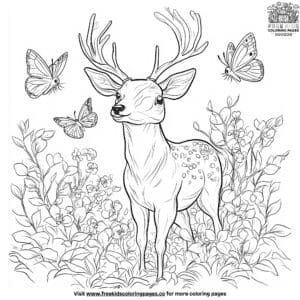 Cute Deer With Butterflies Coloring Pages