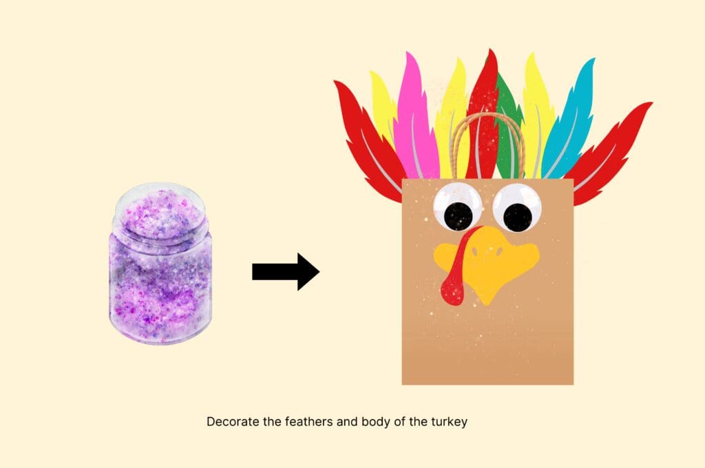 Decorate the feathers and body of the turkey