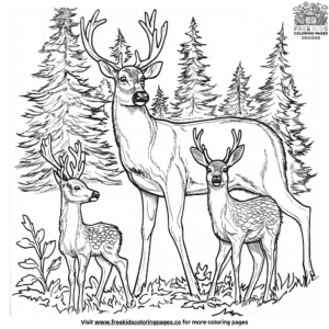 Deer family in the forest coloring pages