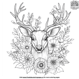 Deer head with floral design coloring pages