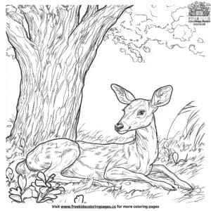 Deer Under a Tree Coloring Pages