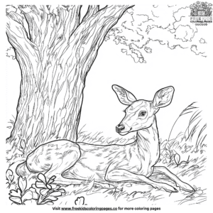 Deer under a tree coloring pages