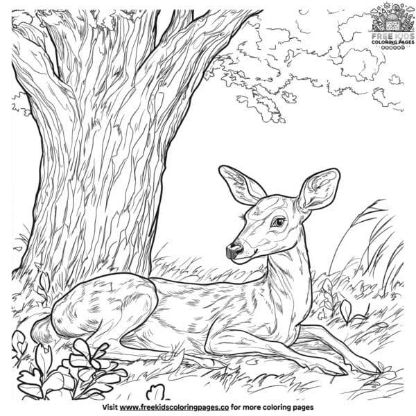 Deer under a tree coloring pages