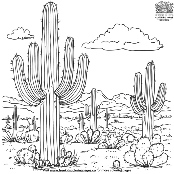 Desert cactus tree coloring pages