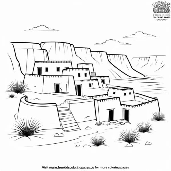 Desert pueblo village coloring pages