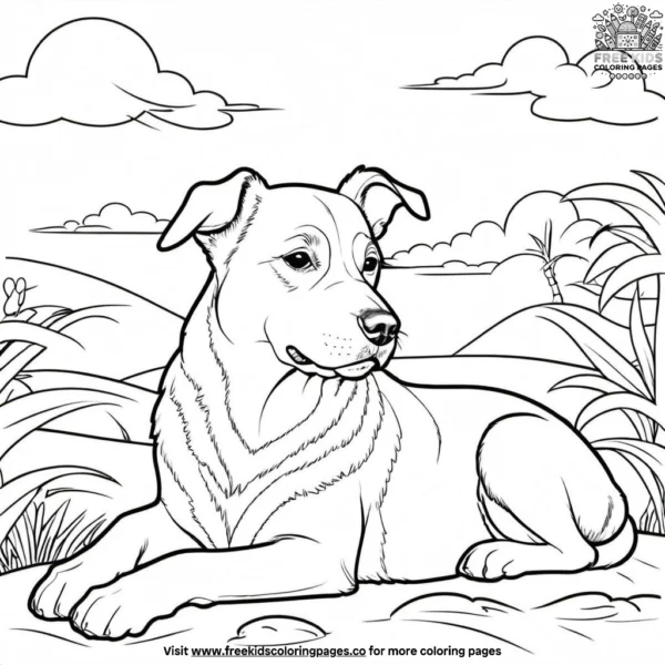 Dog dozing in the sun coloring pages