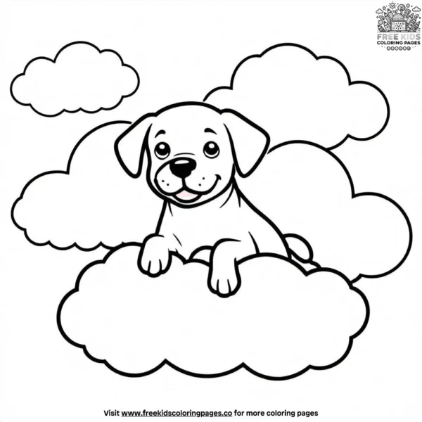 Dog dreaming on a cloud coloring pages